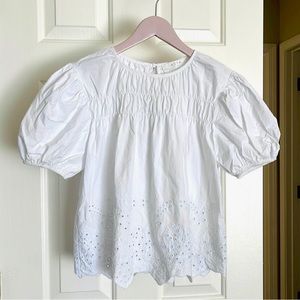 ASTR The Label White Cotton Eyelet Puff-Sleeve Top S NWOT